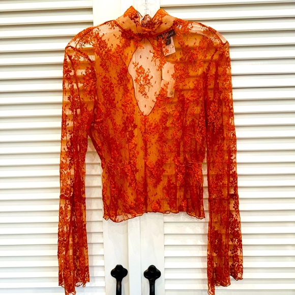 Bebe Mock Neck Lace Blouse - Picture 2 of 4